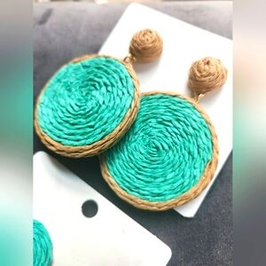 Green and Brown Raffia Earrings